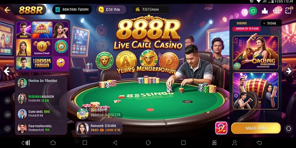 Screenshot gameplay 888R menunjukkan suasana kasino langsung yang memukau.