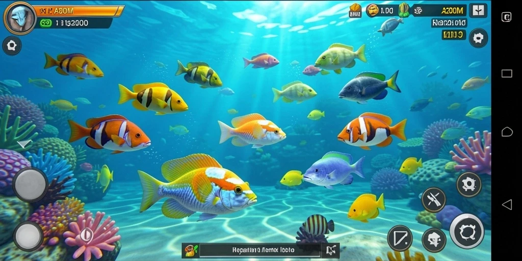 Screenshot gameplay A200M menunjukkan aksi tembak ikan yang seru.
