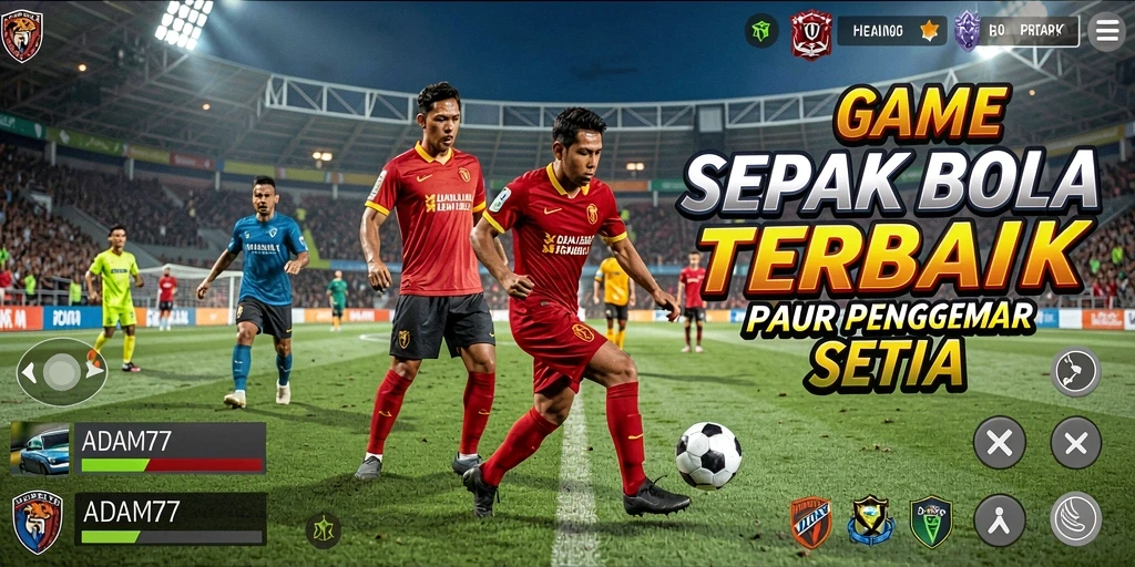 Screenshot gameplay <strong>ADAM77</strong> menampilkan aksi sepak bola yang mendebarkan.