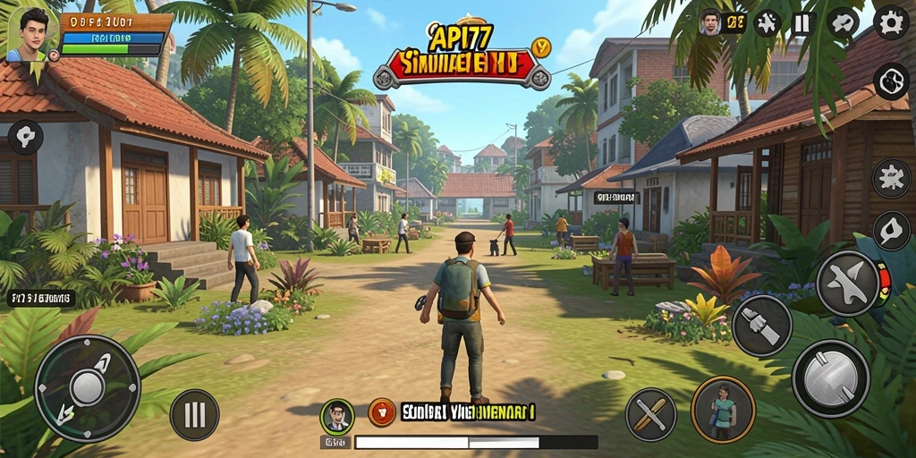 Tangkapan layar utama API77 menampilkan gameplay simulasi kehidupan yang mendalam.