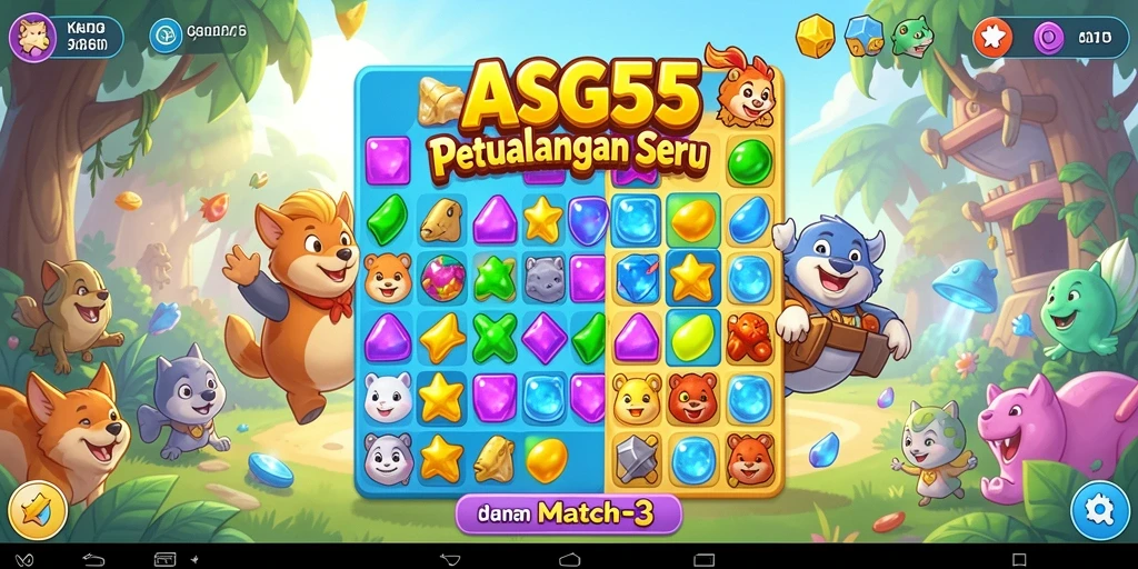 Tampilan gameplay ASG55 yang seru dan menantang dalam Match-3.