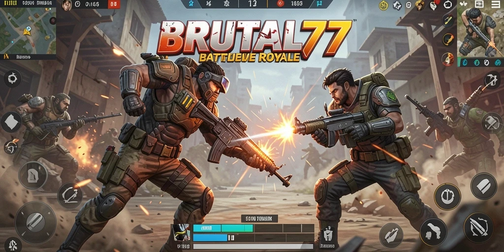 Screenshot BRUTAL77 menunjukkan aksi seru dari gameplay Battle Royale.