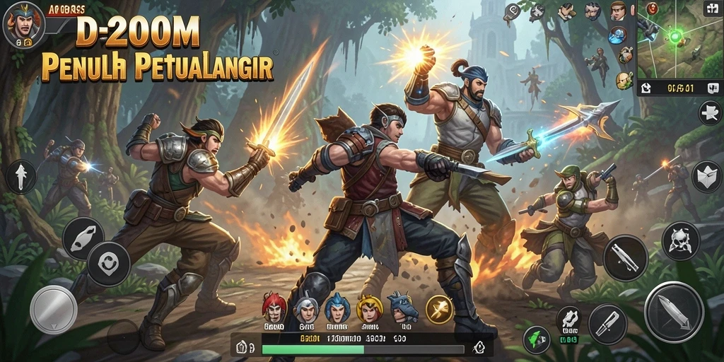 Screenshot gameplay D200M menampilkan aksi pertarungan yang mendebarkan.