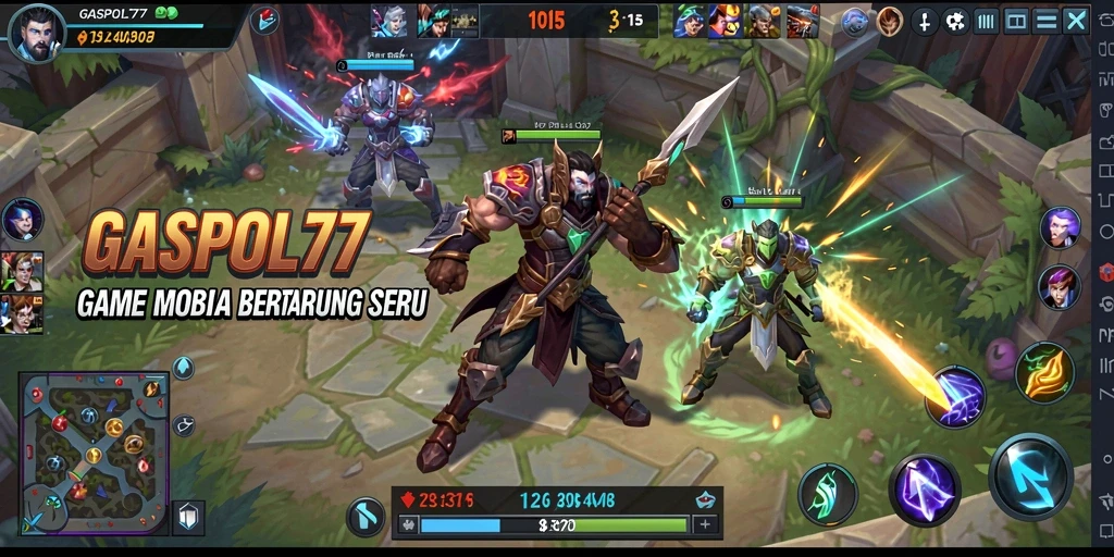 Tangkapan layar utama GASPOL77 yang menunjukkan aksi intens di arena MOBA.
