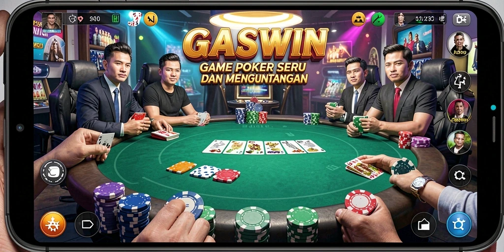 Screenshot gameplay GASWIN menampilkan aksi poker yang seru.