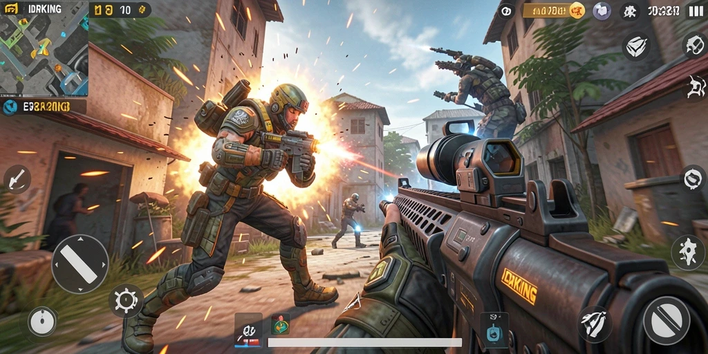 Tampilan gameplay menegangkan di IDRKING dengan aksi tembak menembak.