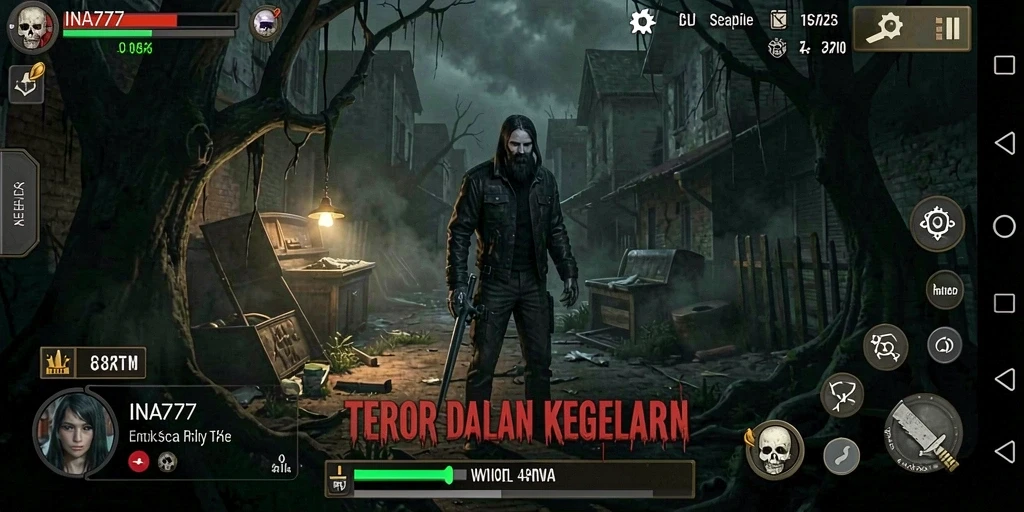 Screenshot utama INA777 menampilkan momen mencekam saat menjelajahi lorong angker.