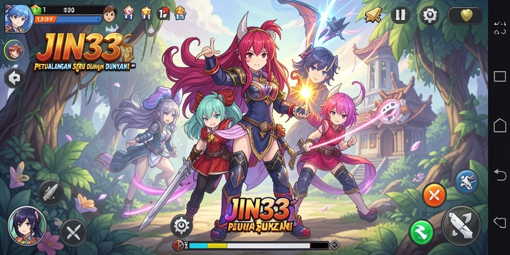 Screenshot gameplay JIN33 menampilkan aksi karakter anime yang menakjubkan.