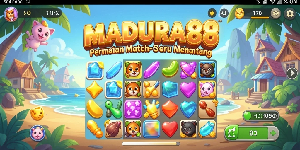 Gameplay seru MADURA88 dengan tantangan Match-3 yang menarik.