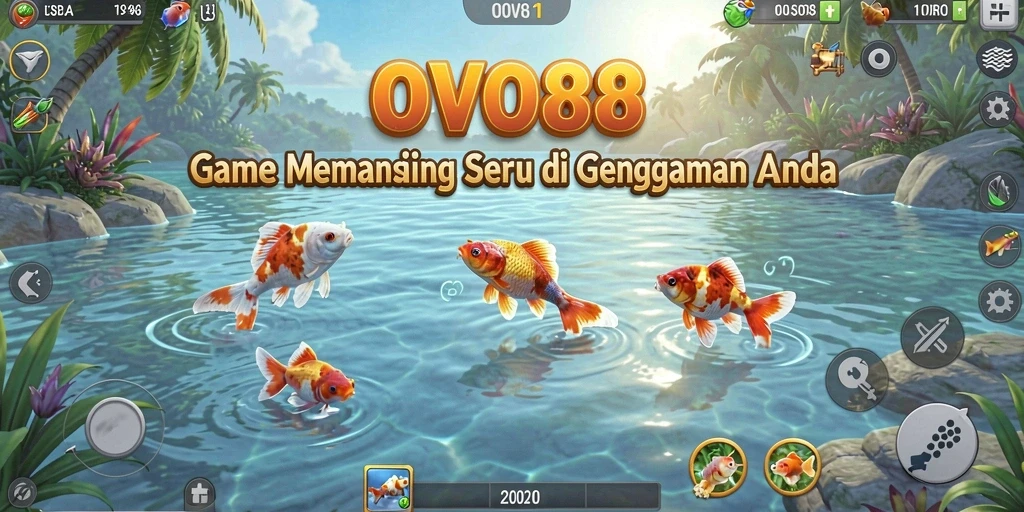 Screenshot gameplay OVO88 yang menampilkan momen menangkap ikan besar.