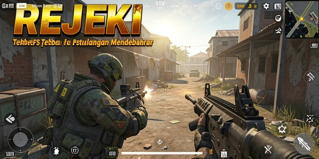 Tampilan gameplay mendebarkan dari REJEKI di arena FPS.