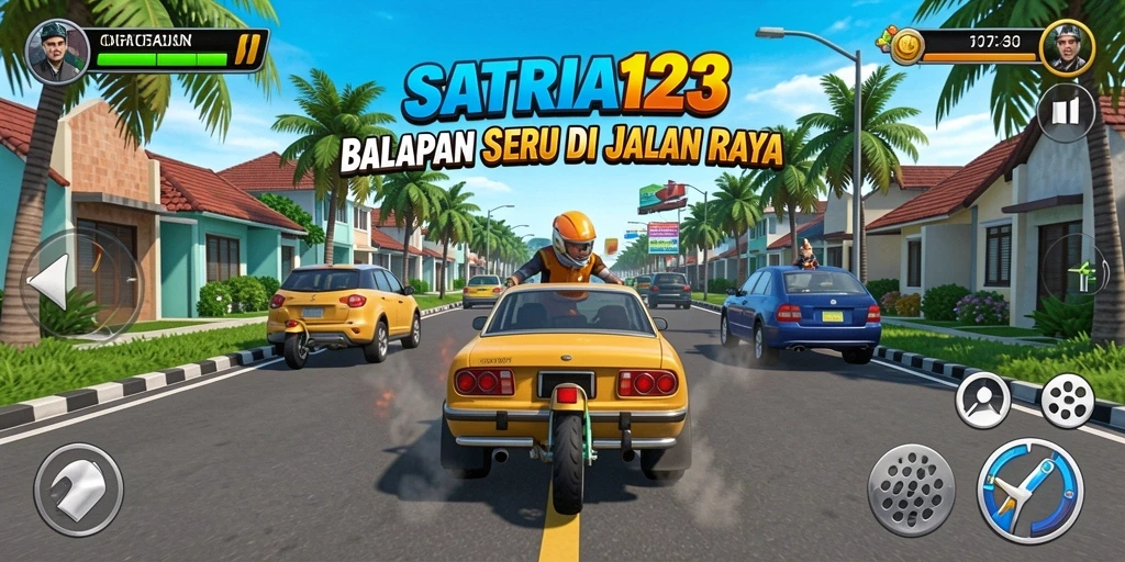 Screenshot utama SATRIA123 menampilkan aksi balapan mendebarkan.