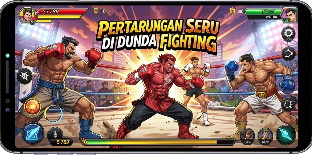 Screenshot menampilkan karakter bertarung dengan efek visual yang memukau.