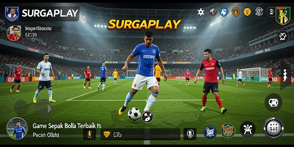 Tampilan gameplay SURGAPLAY dengan aksi sepak bola yang mendebarkan.