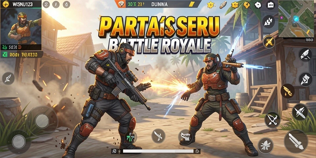 Tampilan gameplay seru dalam WISNU123 saat bertarung di arena.
