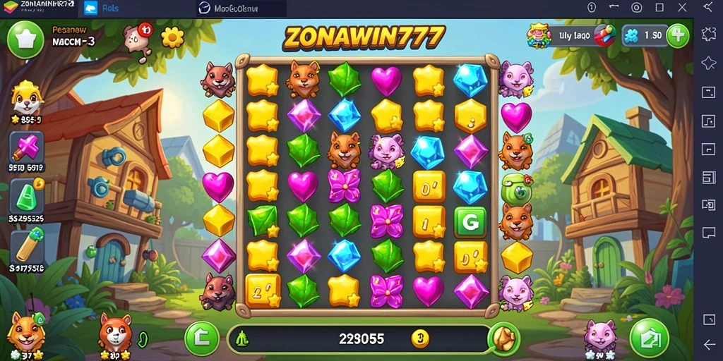 Tampilan gameplay ZONAWIN777 dalam aksi Match-3 yang menantang.